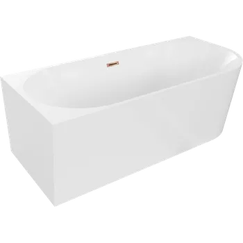 Vana Mexen Mia volně stojící rohová vana levá 140 x 75 cm, bílá, přepad růžové zlato - 52691407500L-60 Volně stojící vany