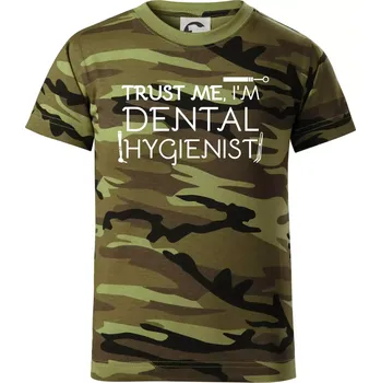 Trust me I'm dental hygienist - Dětské maskáčové triko - 146 cm/10 let ( Zelený maskáč )