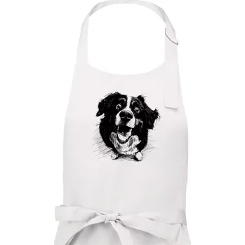 Kuchyňská zástěra Černobílá karikatura Bernský salašnický pes - Dámská zástěra na vaření - Univerzální velikost ( Bílá )