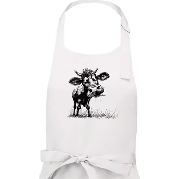 Kuchyňská zástěra Černobílá karikatura kráva stojící - Dámská zástěra na vaření - Univerzální velikost ( Bílá )