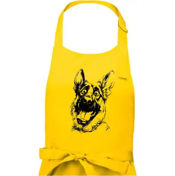Kuchyňská zástěra Černobílá karikatura Německý ovčák - Pánská zástěra na vaření - Univerzální velikost ( Žlutá )