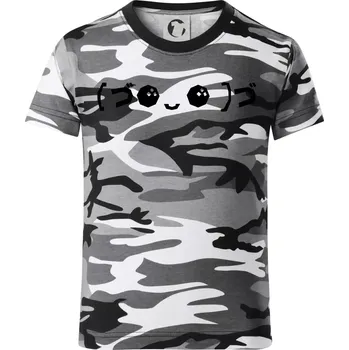 Chlapecké tričko Veselý kaomoji - Dětské maskáčové triko - 122 cm/6 let ( Šedý maskáč )