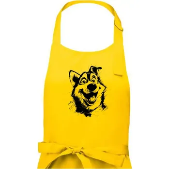 Kuchyňská zástěra Černobílá karikatura husky - Dámská zástěra na vaření - Univerzální velikost ( Žlutá )