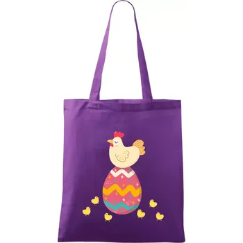 Slepice sedící na velikonočním vejci - Taška bavlněná - 42 x 38 cm ( Fialová )