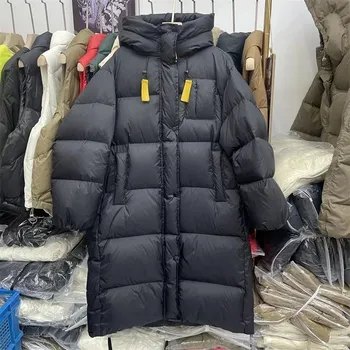 Dámská parka Dlouhá péřová bunda s kapucí – silná, voděodolná Barva: Černá, Velikost: S