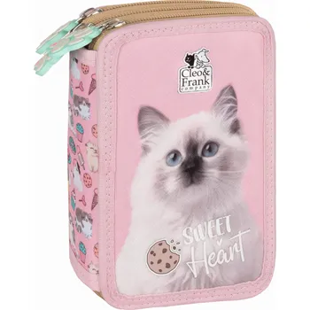 Penál Školní třípatrový plně vybavený penál Cleo a Frank kočka