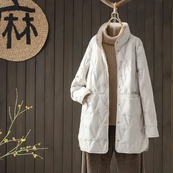 Dámská parka prošívaná bunda s kožešinou – podzimní/zimní s páskem Barva: Béžová, Velikost: XL