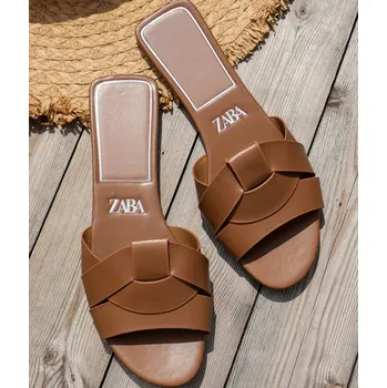 Dámské pantofle Dámské luxusní pantofle na plochém podpatku Barva: Hnědá, Velikost: 42