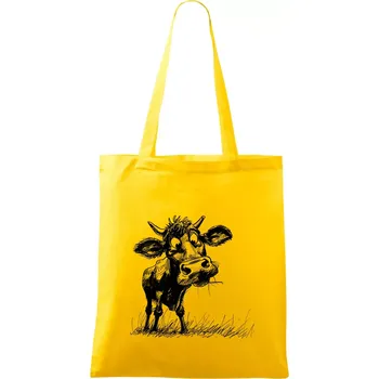Černobílá karikatura kráva stojící - Taška bavlněná - 42 x 38 cm ( Žlutá )