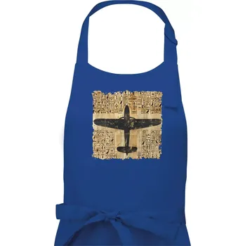 Kuchyňská zástěra Egyptské hieroglyfy letadlo - Dámská zástěra na vaření - Univerzální velikost ( Královská modrá )