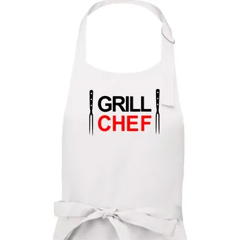 Kuchyňská zástěra Grilování - Grill Chef - Pánská zástěra na vaření - Univerzální velikost ( Bílá )