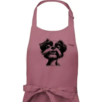 Kuchyňská zástěra Černobílá karikatura Ši-tzu - Dámská zástěra na vaření - Univerzální velikost ( Starorůžová )