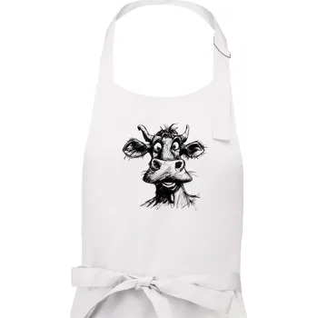 Kuchyňská zástěra Černobílá karikatura světlá kráva hlava - Dámská zástěra na vaření - Univerzální velikost ( Bílá )