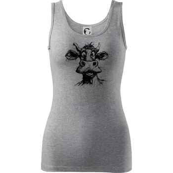 Dámské tričko Černobílá karikatura světlá kráva hlava - Dámské tílko - S ( Tmavě šedý melír )
