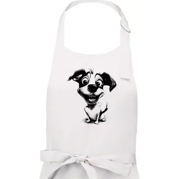 Kuchyňská zástěra Černobílá karikatura Jack Russell teriér - Pánská zástěra na vaření - Univerzální velikost ( Bílá )