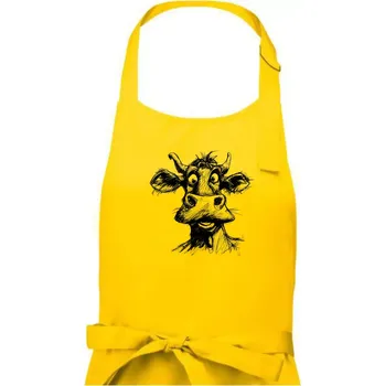 Kuchyňská zástěra Černobílá karikatura světlá kráva hlava - Dámská zástěra na vaření - Univerzální velikost ( Žlutá )