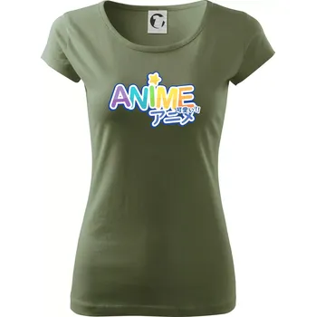 Dámské tričko Anime nápis duhový - Dámské triko Pure - XS ( Khaki )
