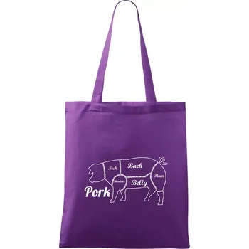 Prase nákres rozřezání - Taška bavlněná - 42 x 38 cm ( Fialová )