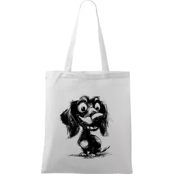 Nákupní taška Černobílá karikatura jezevčík - Taška bavlněná - 42 x 38 cm ( Bílá )