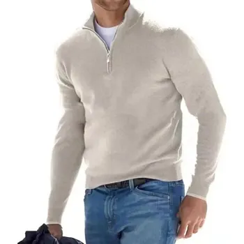 Pánský svetr Pánský svetr se zipem – polo svetr s výstřihem do V Barva: Béžová, Velikost: 5XL