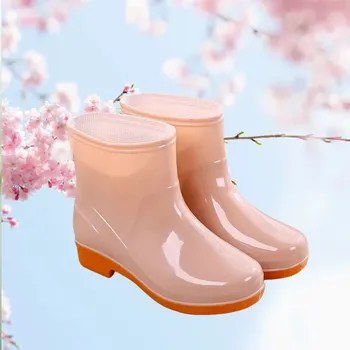 Dámská obuv Dámské krátké holínky s fleecem, protiskluzové boty do deště Velikost: 39, Barva (Varianta): Women's low-cut 306 [khaki] lint-free