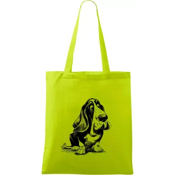 Nákupní taška Černobílá karikatura baset - Taška bavlněná - 42 x 38 cm ( Limetková )