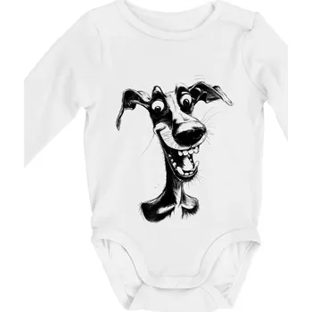 Černobílá karikatura chrt - Body kojenecké s dlouhým rukávem - Dlouhý r. do 3 měs ( Bílá )
