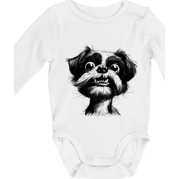 Kojenecký body Černobílá karikatura Ši-tzu - Body kojenecké s dlouhým rukávem - Dlouhý r. do 3 měs ( Bílá )
