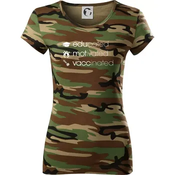 Dámské tričko Educated motivated vaccinated - Dámské maskáčové triko - M ( Hnědý maskáč )