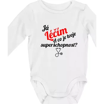 Kojenecký body Já léčím - tvoje superschopnost? Šikmý nápis - Body kojenecké s dlouhým rukávem - Dlouhý r. do 3 měs ( Bílá )