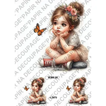 Umělecký papír Rýžový a soft papír na decoupage - Holčička s motýlem - KB03970 Materiál: Soft, Rozměr: A4