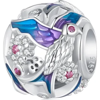 Přívěsek Endy-shop Stříbrný přívěsek korálek s ptáčkem