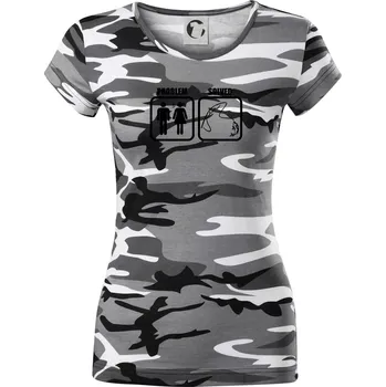 Dámské tričko Problém rybaření - Dámské maskáčové triko - S ( Šedý maskáč )