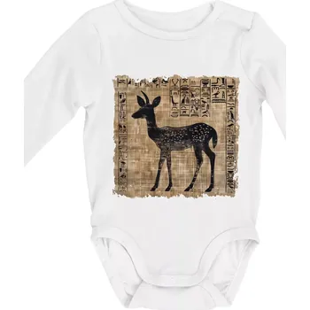 Kojenecký body Egyptské hieroglyfy srnka - Body kojenecké s dlouhým rukávem - Dlouhý r. do 3 měs ( Bílá )
