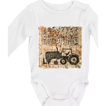 Egyptské hieroglyfy traktor - Body kojenecké s dlouhým rukávem - Dlouhý r. do 3 měs ( Bílá )