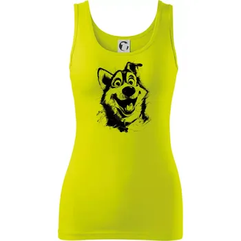 Černobílá karikatura husky - Dámské tílko - XS ( Limetková )