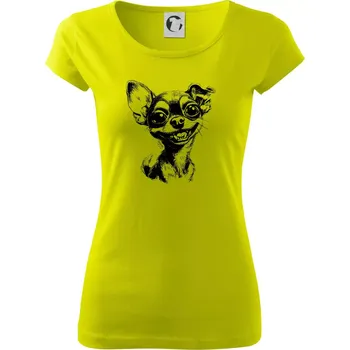 Dámské tričko Černobílá karikatura čivava - Dámské triko Pure - XS ( Limetková )