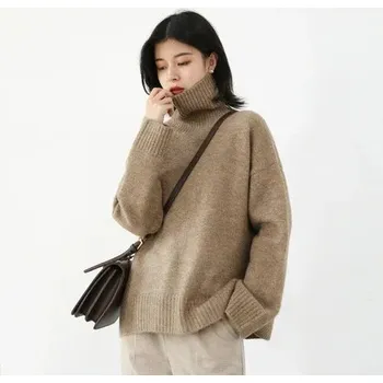 Dámský svetr Oversize jednobarevný svetr Barva: Khaki, Velikost: L