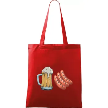 Nákupní taška Pivo a klobása - Taška bavlněná - 42 x 38 cm ( Červená )