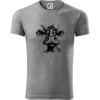 Pánské oblečení Černobílá karikatura světlá kráva hlava - Viper FIT - Pánské zůžené tričko - M ( Tmavě šedý melír )