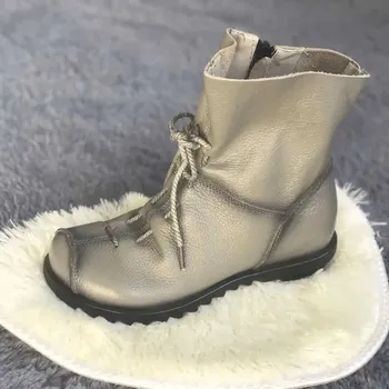 Dámské kozačky Dámské kotníkové boty z kůže na platformě Velikost: 42, Barva (Varianta): Šedá