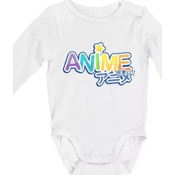 Anime nápis duhový - Body kojenecké s dlouhým rukávem - Dlouhý r. 3-6 měs ( Bílá )