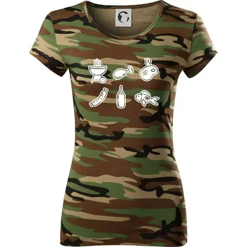 Dámské tričko Grilovací ikony - Dámské maskáčové triko - L ( Hnědý maskáč )