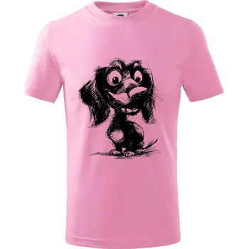 Černobílá karikatura jezevčík - Tričko dětské bavlněné - 122 cm/6 let ( Růžová )