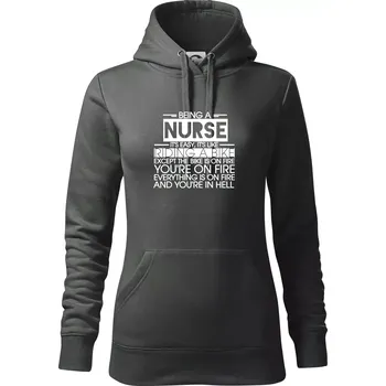 Dámská mikina Being a nurse - bike - Mikina dámská Cape s kapucí - L ( Tmavá břidlice (šedá se zeleným nádechem) )