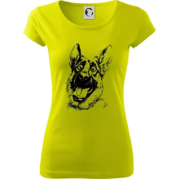 Černobílá karikatura Německý ovčák - Dámské triko Pure - S ( Limetková )