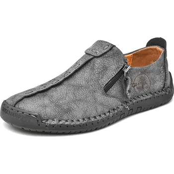Pánské mokasíny Lehké pánské kožené mokasíny, pohodlné slip-on Barva: Šedá, Velikost: 40