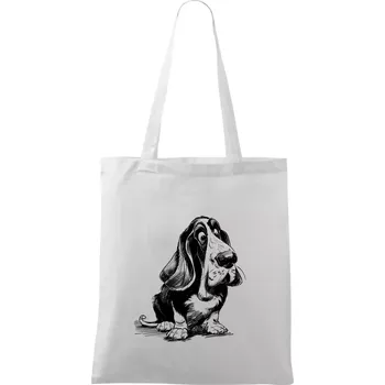 Černobílá karikatura baset - Taška bavlněná - 42 x 38 cm ( Bílá )