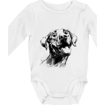 Černobílá karikatura Labrador světlý - Body kojenecké s dlouhým rukávem - Dlouhý r. 6-12 měs ( Bílá )
