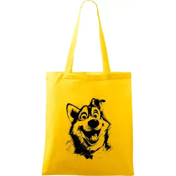 Černobílá karikatura husky - Taška bavlněná - 42 x 38 cm ( Žlutá )